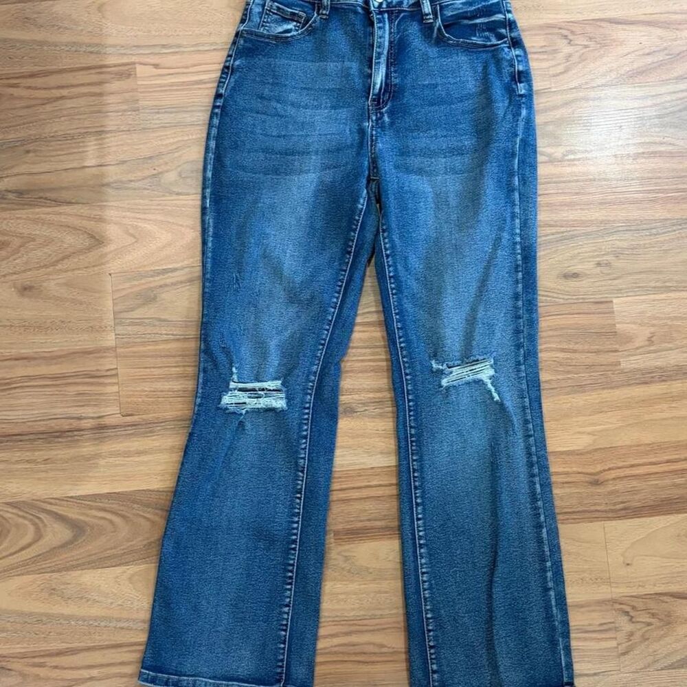 Women’s Stretch Distressed Bootcut Flare Jeans Medium Wash